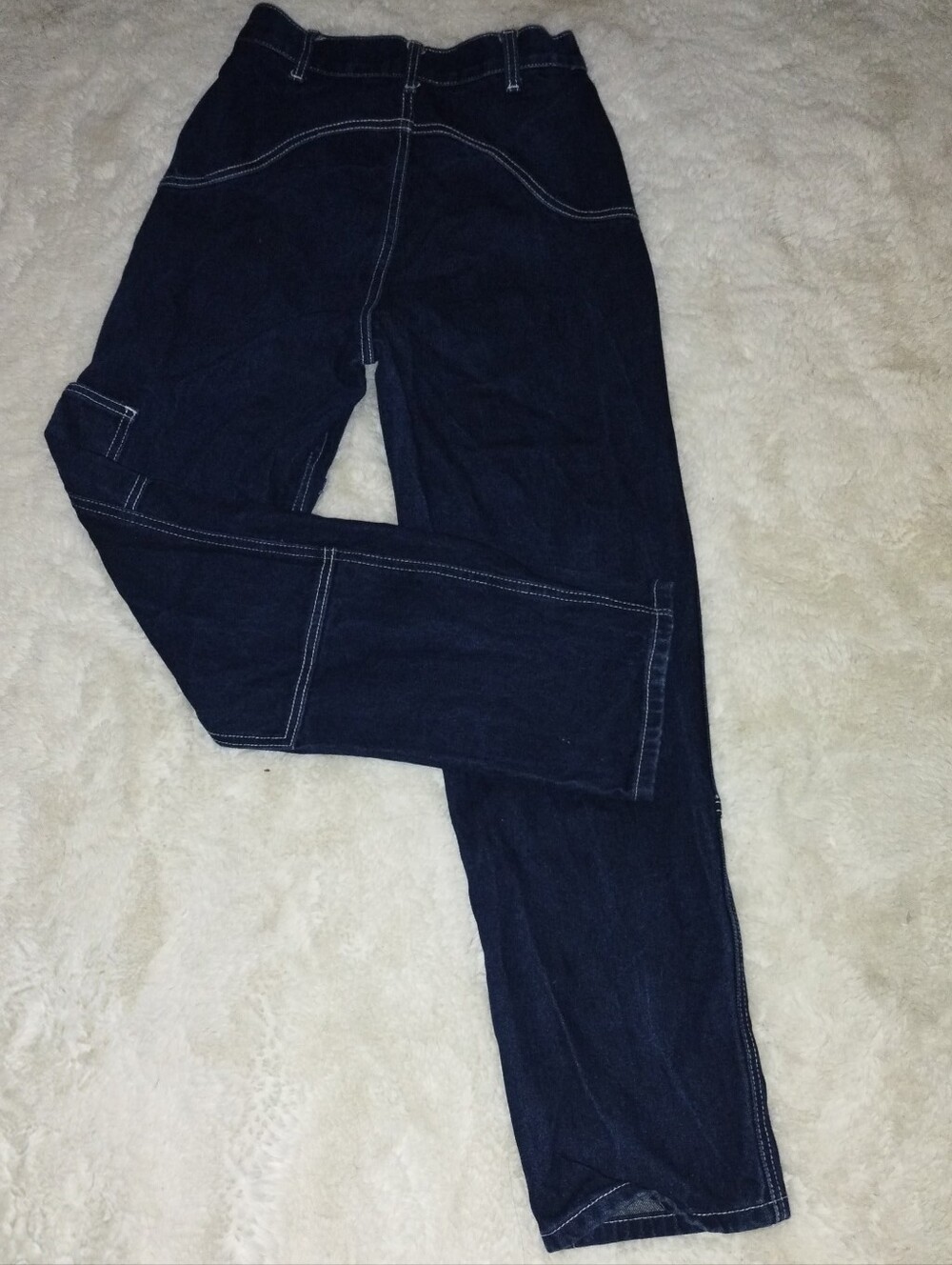 Women's Straight Leg Jeans with Contrast Stitching - Dark Blue - Picture 2 of 6